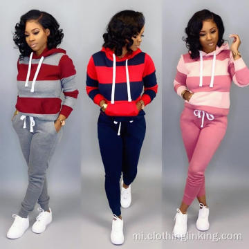 Stripe Patchwork Long Sleeve Pullover me nga kaao kiri